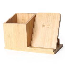 Bamboo Wireless Charger Phone Stand with Pen Holder