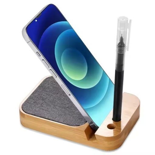 Custom Eco-Friendly Bamboo Wireless Charger Phone Stand with Pen